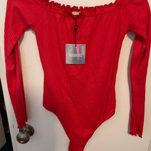 Off the shoulder ruffled bodysuit